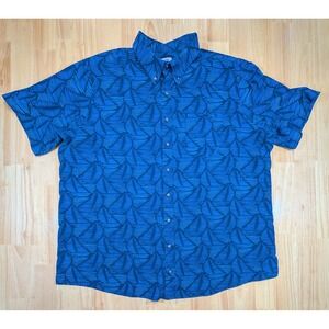 HB Button Up Shirt Men 2XLT Blue Pattern Short Sleeve Casual Cotton Blend